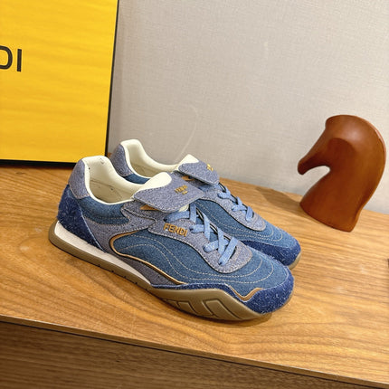 FENDI 25S CORTEZ RETRO SNEAKERS IN BLUE DENIM