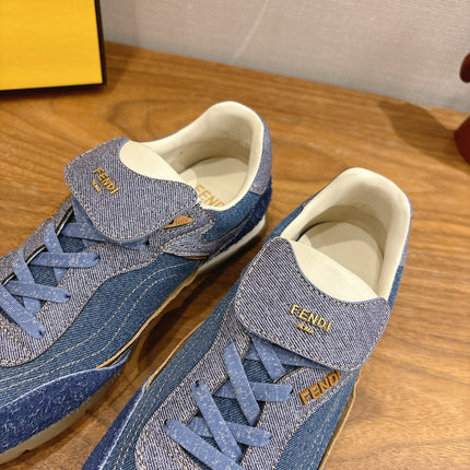 FENDI 25S CORTEZ RETRO SNEAKERS IN BLUE DENIM