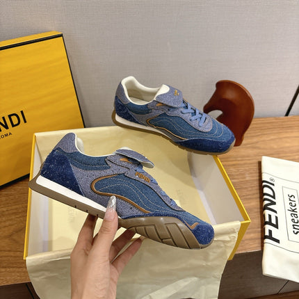 FENDI 25S CORTEZ RETRO SNEAKERS IN BLUE DENIM