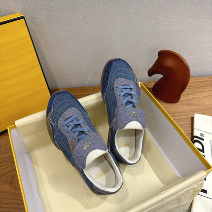 FENDI 25S CORTEZ RETRO SNEAKERS IN BLUE DENIM
