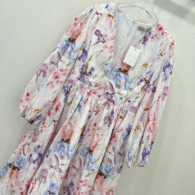 ZIMMER LONG-SLEEVE V-NECK DRESS 269296