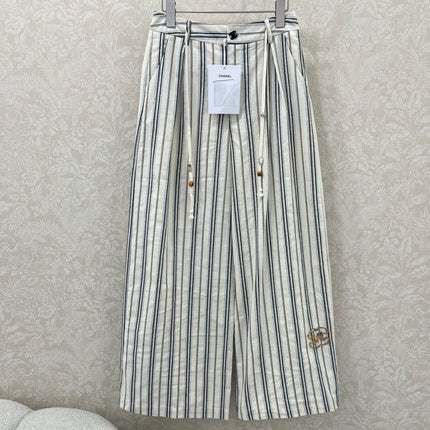 CHANEL STRIPED LINEN WIDE-LEG PANTS 275056