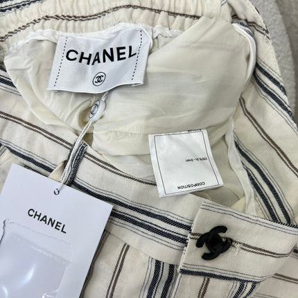 CHANEL STRIPED LINEN WIDE-LEG PANTS 275056