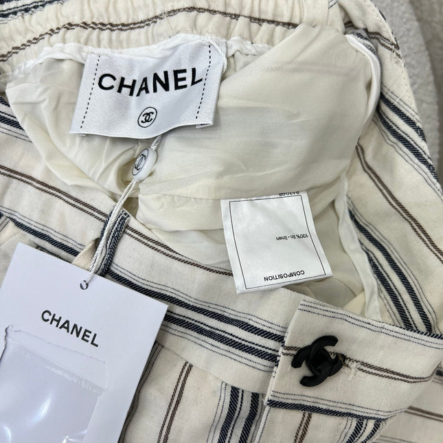 CHANEL STRIPED LINEN WIDE-LEG PANTS 275056