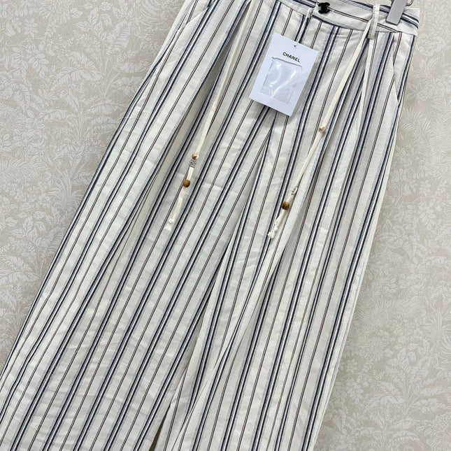 CHANEL STRIPED LINEN WIDE-LEG PANTS 275056