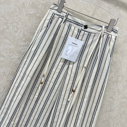 CHANEL STRIPED LINEN WIDE-LEG PANTS 275056