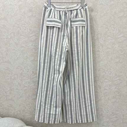CHANEL STRIPED LINEN WIDE-LEG PANTS 275056