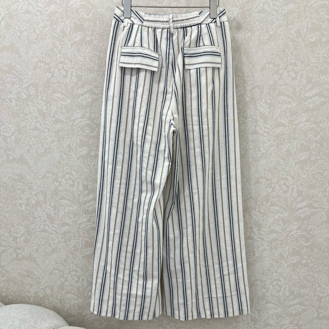 CHANEL STRIPED LINEN WIDE-LEG PANTS 275056