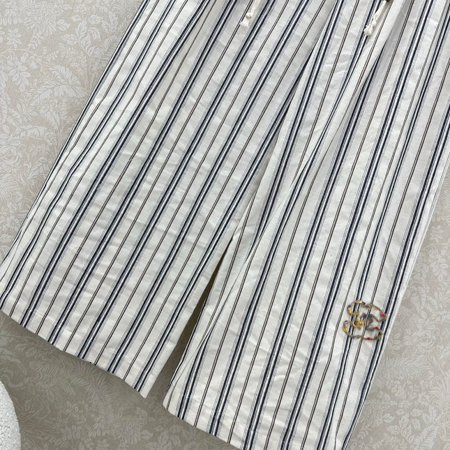 CHANEL STRIPED LINEN WIDE-LEG PANTS 275056