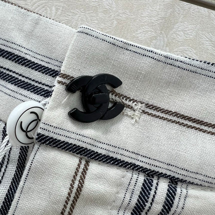 CHANEL STRIPED LINEN WIDE-LEG PANTS 275056