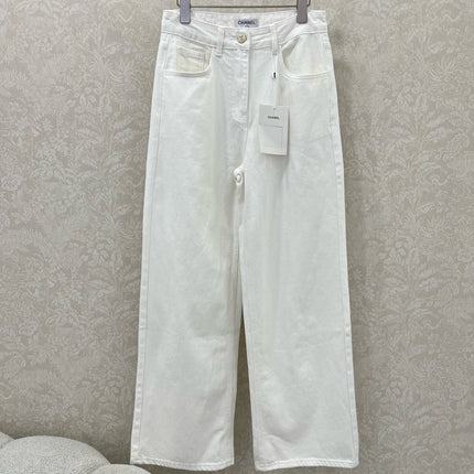 CHANEL PLAIN WHITE DENIM PANTS 275041