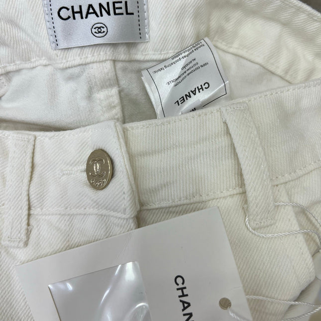 CHANEL PLAIN WHITE DENIM PANTS 275041