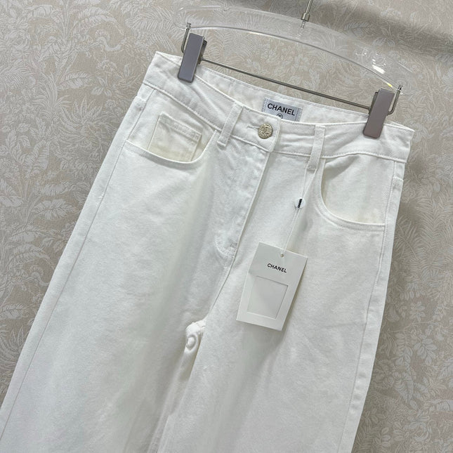 CHANEL PLAIN WHITE DENIM PANTS 275041