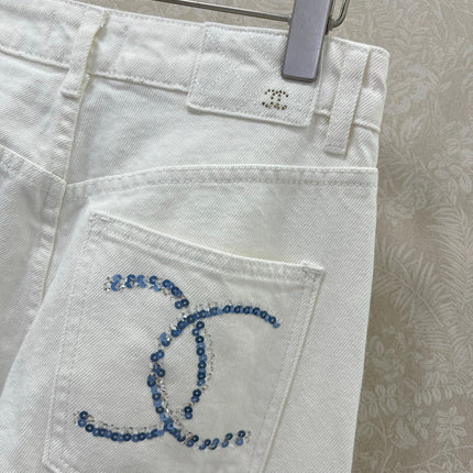 CHANEL PLAIN WHITE DENIM PANTS 275041