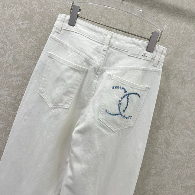 CHANEL PLAIN WHITE DENIM PANTS 275041