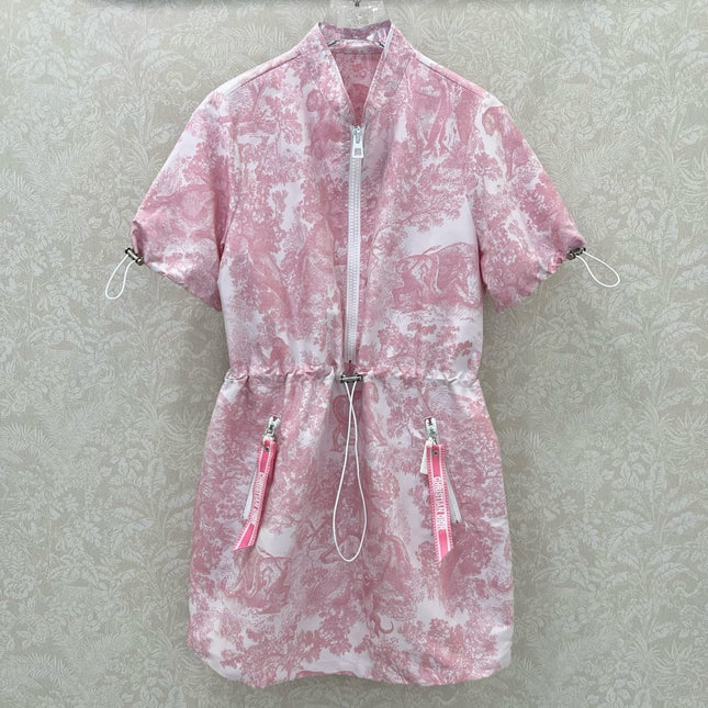 DIOR STAND-COLLAR HALF-ZIP PRINTED DRESS 275175