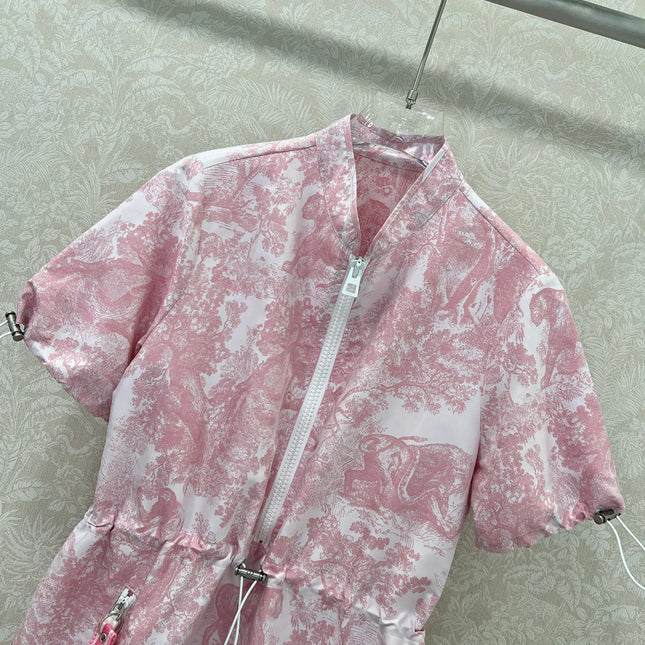 DIOR STAND-COLLAR HALF-ZIP PRINTED DRESS 275175