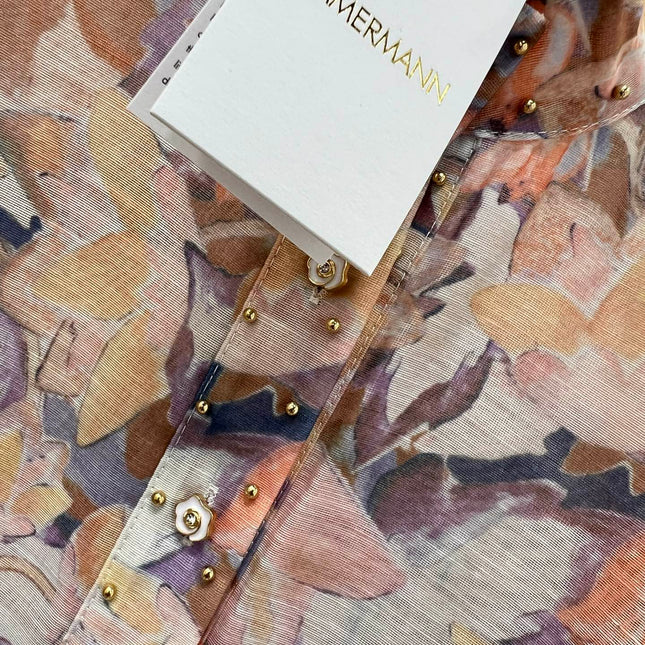 ZIMMER STAND-COLLAR PRINTED STUDDED TOP AND HIGH-WAIST FLARED SKIRT SET