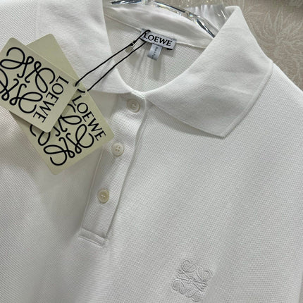 LOEWE OVERSIZED CROPPED POLO SHIRT WITH EMBROIDERED LOGO IN WHITE