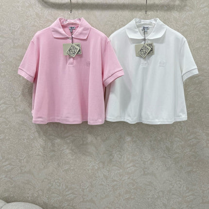 LOEWE OVERSIZED CROPPED POLO SHIRT WITH EMBROIDERED LOGO IN WHITE