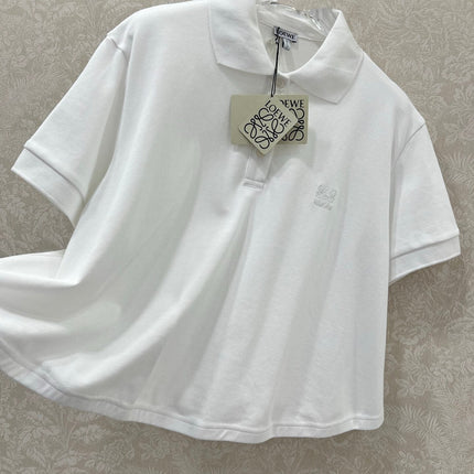 LOEWE OVERSIZED CROPPED POLO SHIRT WITH EMBROIDERED LOGO IN WHITE
