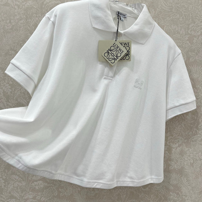 LOEWE OVERSIZED CROPPED POLO SHIRT WITH EMBROIDERED LOGO IN WHITE