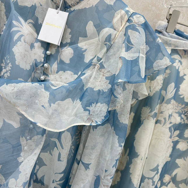 ZIMMER FLORAL PRINTED BLUE CHIFFON SET 269183