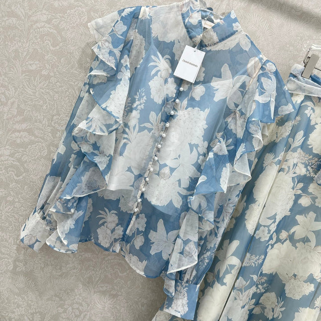 ZIMMER FLORAL PRINTED BLUE CHIFFON SET 269183