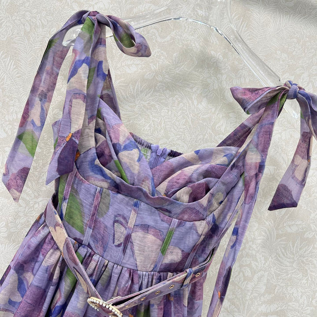 ZIMMERMANN SHORT HERRINGBONE DRESS IN PLUM PURPLE 269377