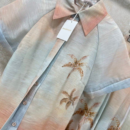 ZIMMERMANN SHORT-SLEEVE SHIRT AND HIGH-WAIST MAXI SKIRT SET 275079