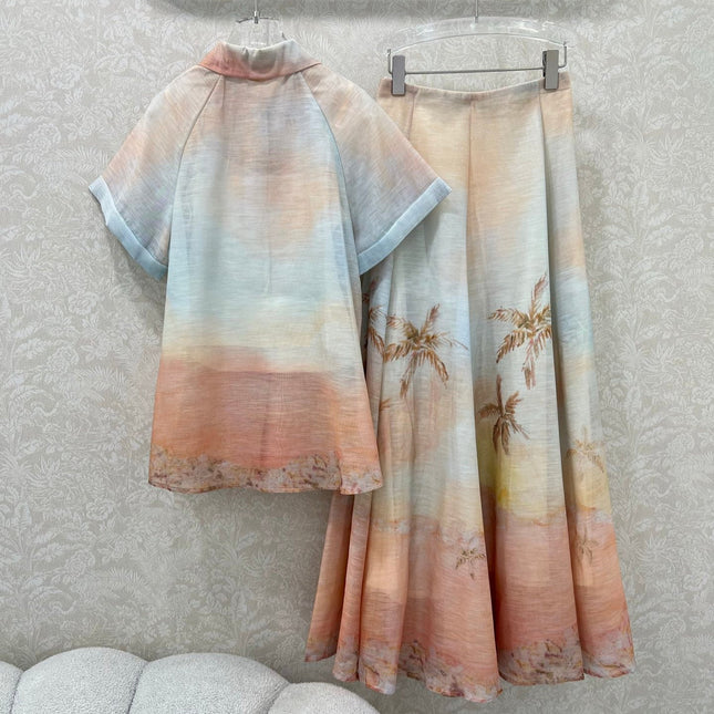 ZIMMERMANN SHORT-SLEEVE SHIRT AND HIGH-WAIST MAXI SKIRT SET 275079