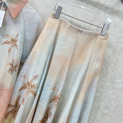 ZIMMERMANN SHORT-SLEEVE SHIRT AND HIGH-WAIST MAXI SKIRT SET 275079