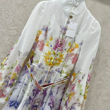 ZIMMERMANN LONG DRESS WITH A STAND COLLAR 275117