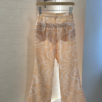 CHANEL BEIGE PRINTED DENIM PANTS