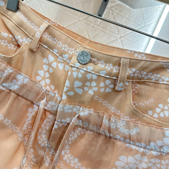 CHANEL BEIGE PRINTED DENIM PANTS