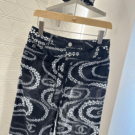 CHANEL BLACK PRINTED DENIM PANTS