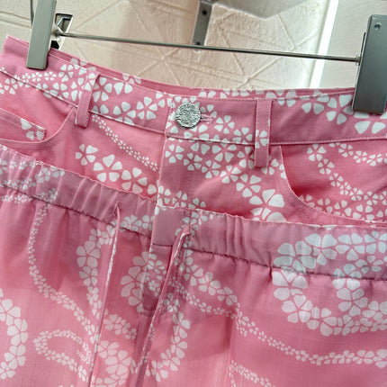 CHANEL PINK PRINTED DENIM PANTS