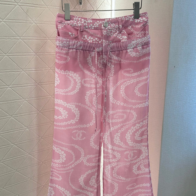 CHANEL PINK PRINTED DENIM PANTS