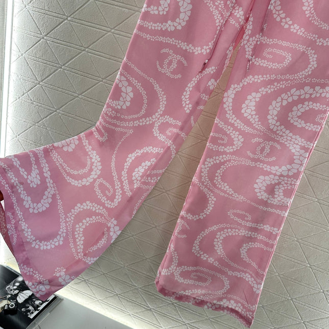 CHANEL PINK PRINTED DENIM PANTS