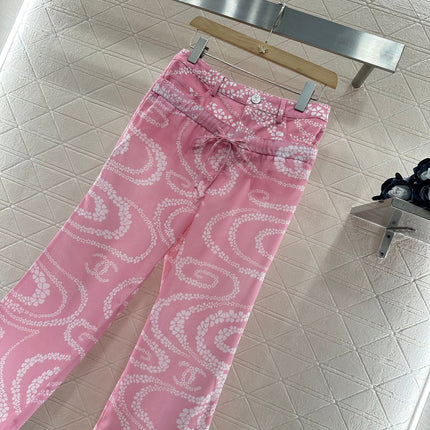 CHANEL PINK PRINTED DENIM PANTS