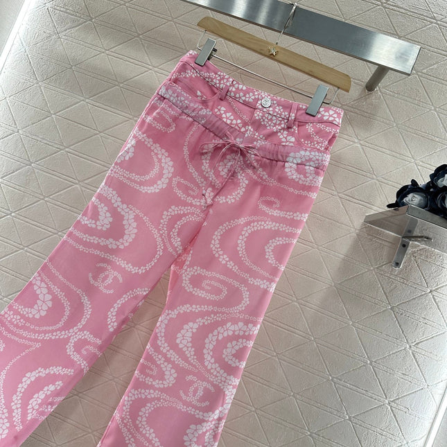 CHANEL PINK PRINTED DENIM PANTS