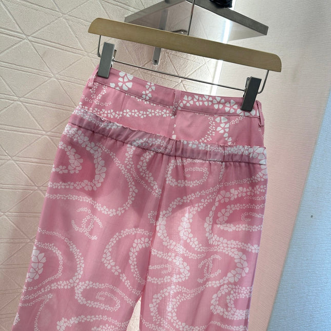 CHANEL PINK PRINTED DENIM PANTS