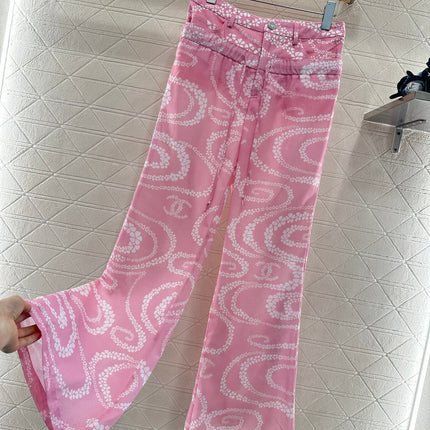 CHANEL PINK PRINTED DENIM PANTS