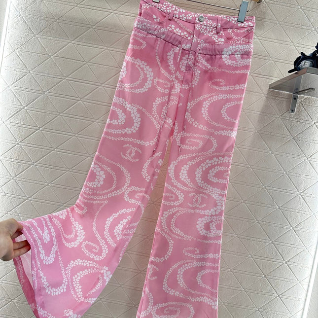 CHANEL PINK PRINTED DENIM PANTS