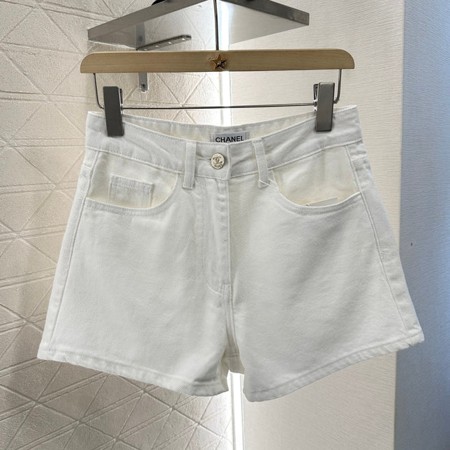 CHANEL WHITE DENIM SHORTS