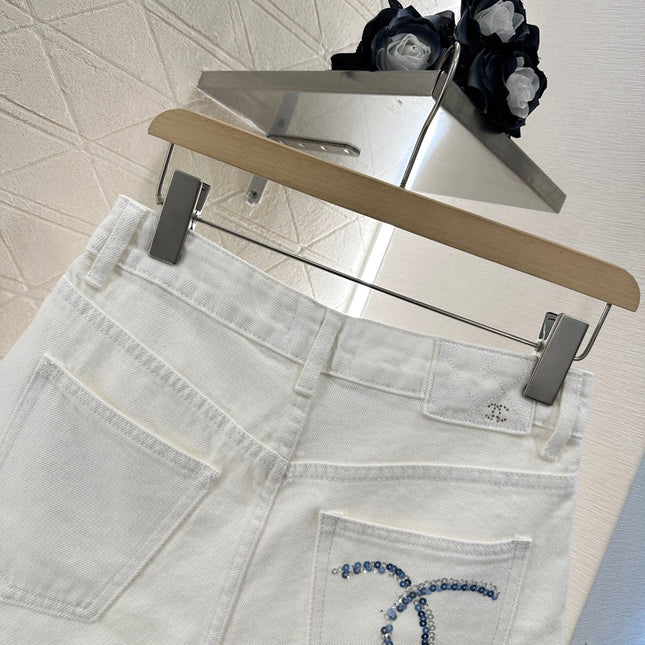 CHANEL WHITE DENIM SHORTS