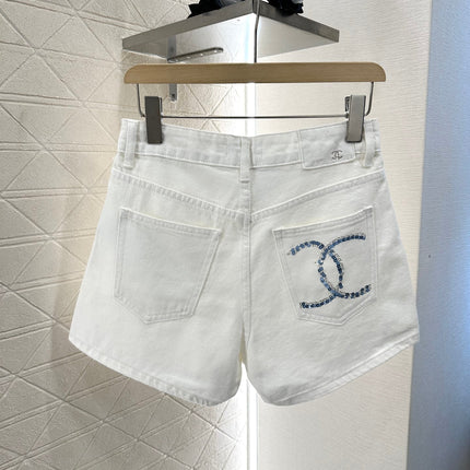 CHANEL WHITE DENIM SHORTS