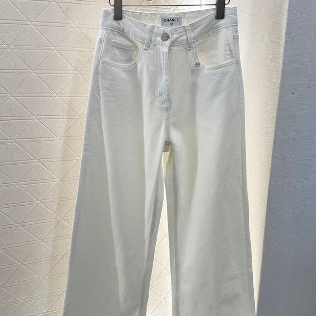 CHANEL WHITE STRAIGHT-LEG JEANS