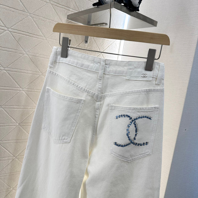 CHANEL WHITE STRAIGHT-LEG JEANS