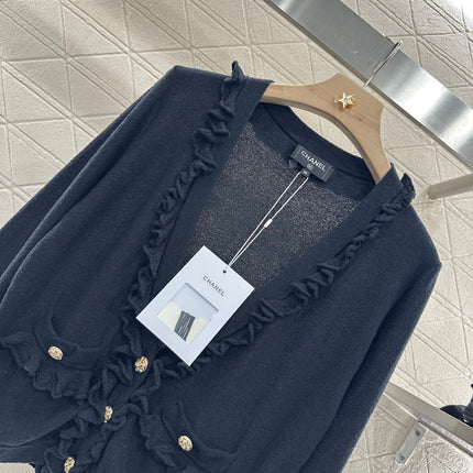 CHANEL RUFFLE-TRIM KNITTED CARDIGAN DRESS SET 276599